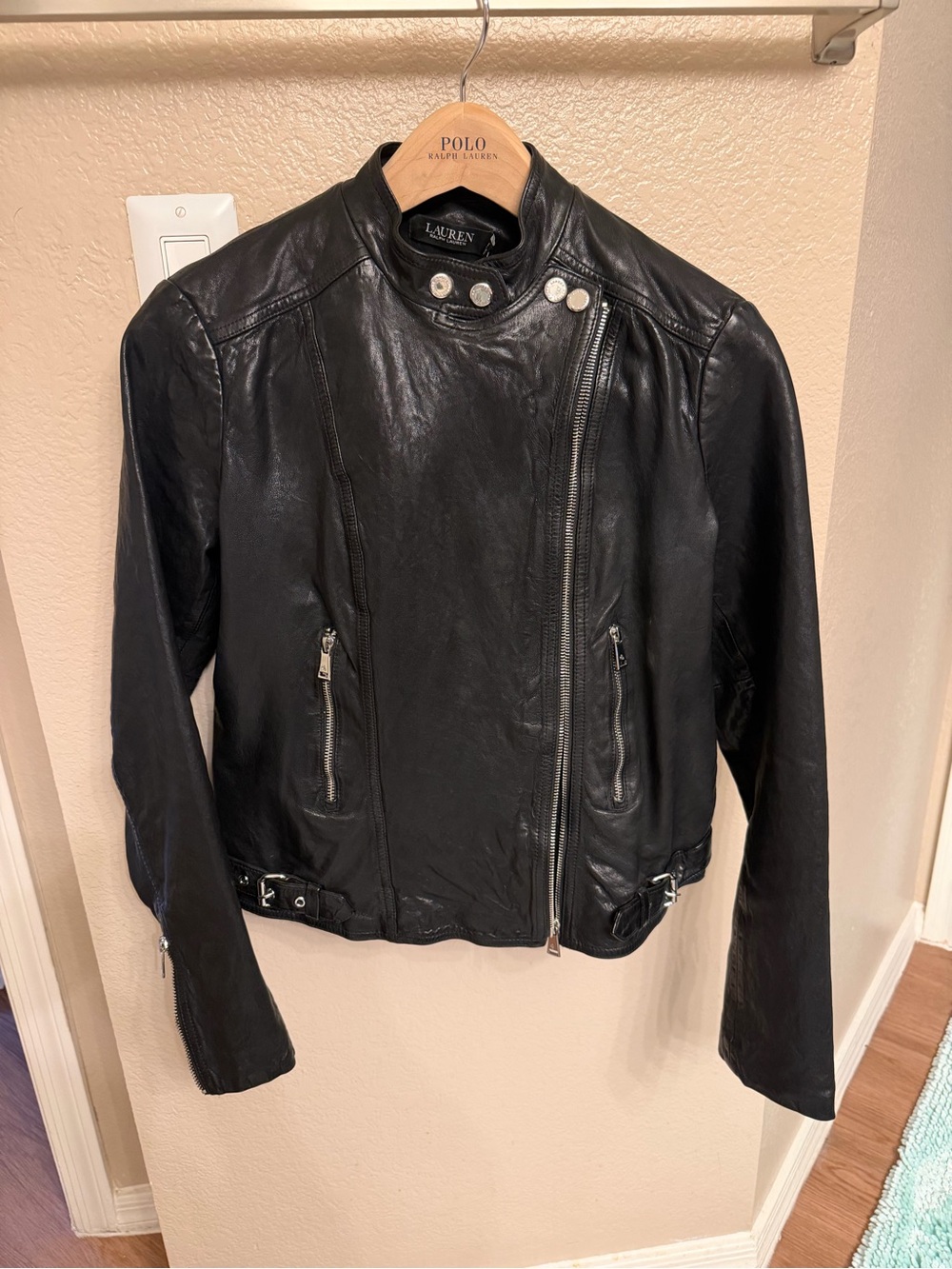 Lauren Ralph Lauren Black Leather Asymmetric Moto Jacket